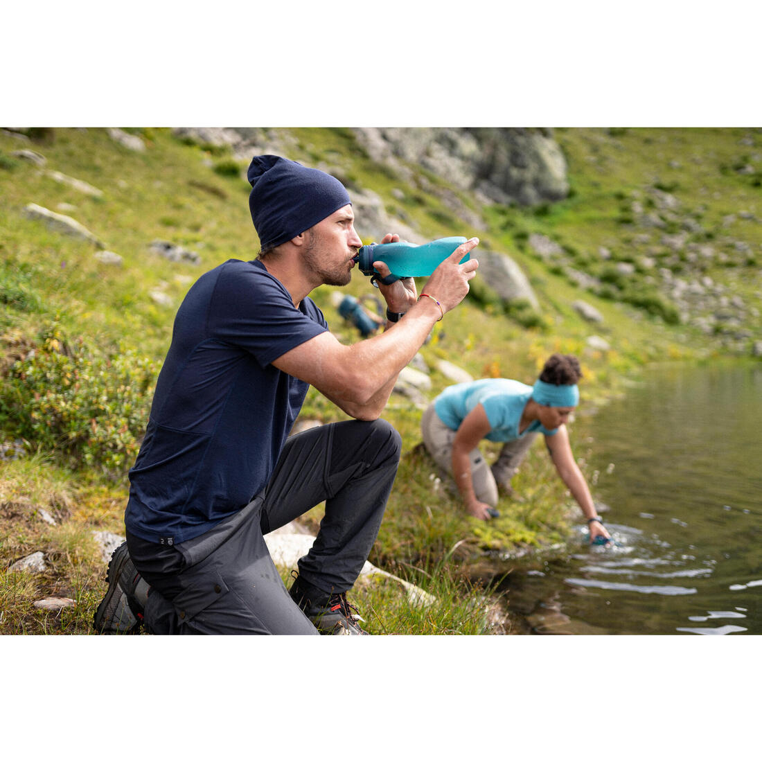 T-shirt de trek manches courtes en laine mérinos  - homme - mt500