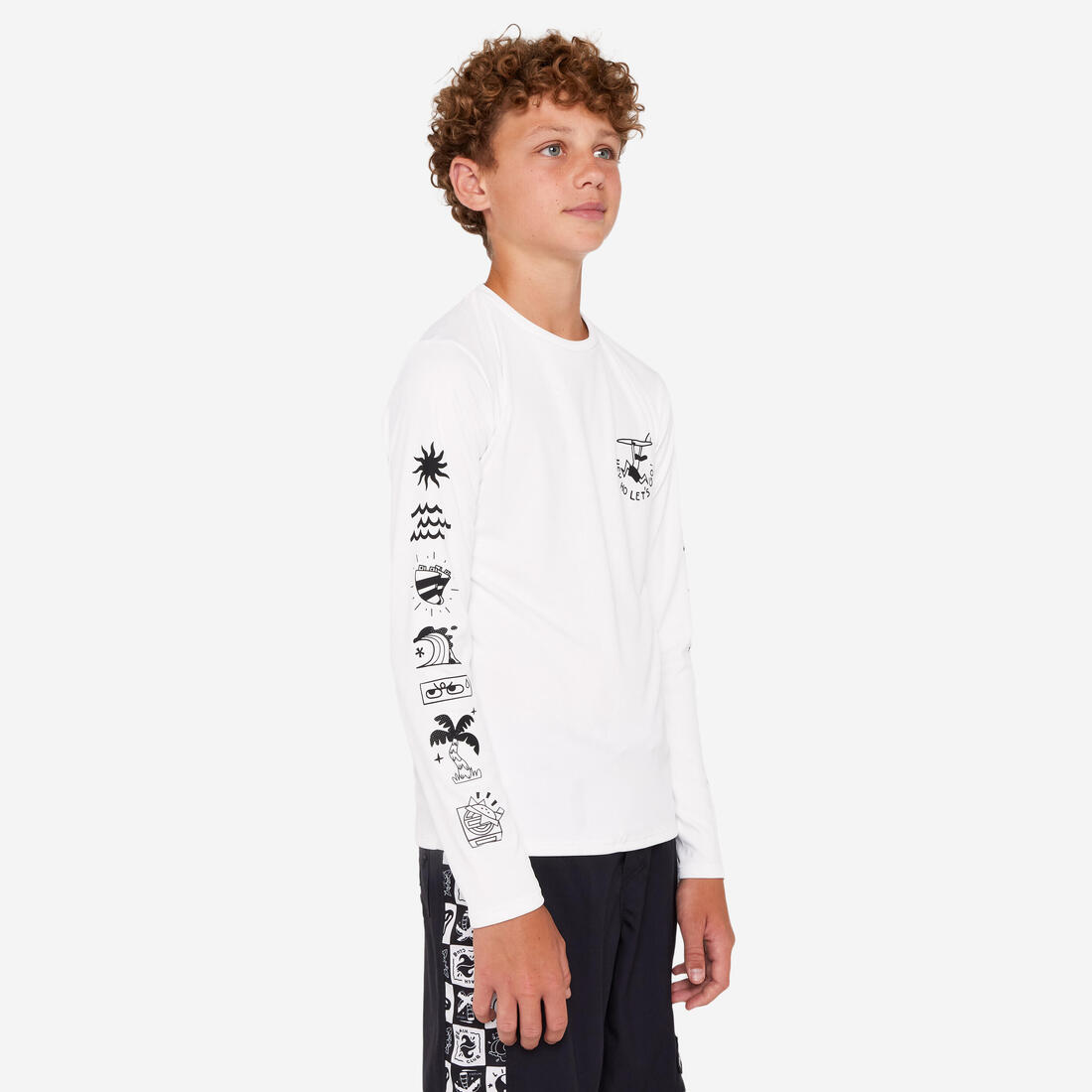 T-shirt anti UV manches longues surf Junior - 100 Vibes parme