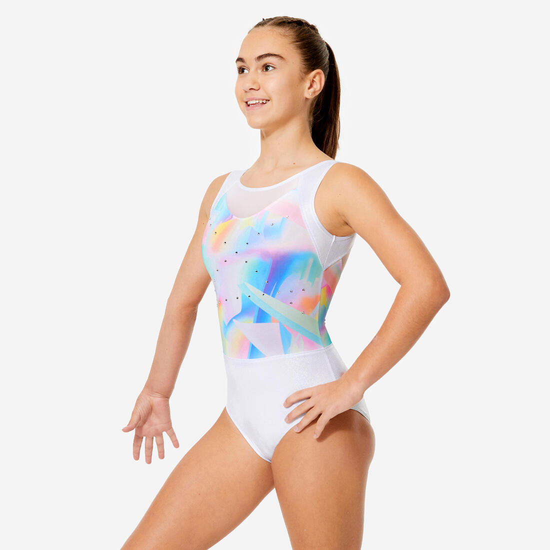 Justaucorps de gymnastique sans manches fille, mauve et