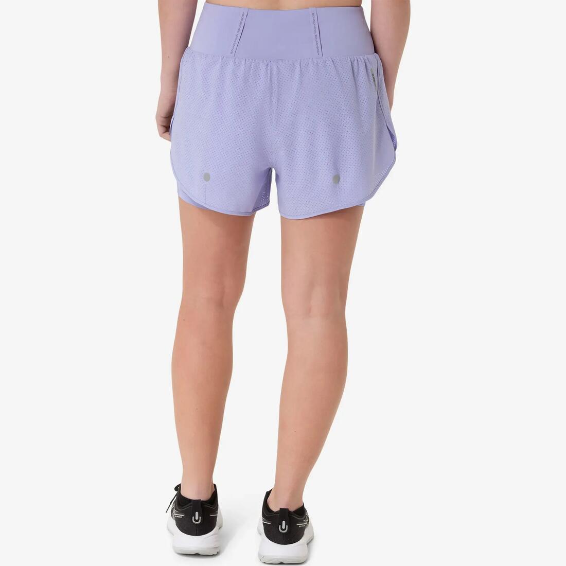 Short de running femme 2 en 1, Asics mauve