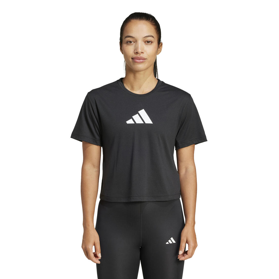 T-shirt imprimé logo femme, noir
