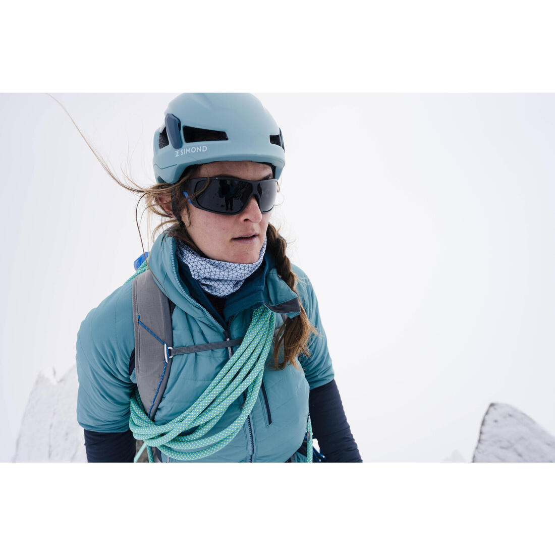 Veste hybride sprint synthétique & laine alpinisme femme - bleu gris