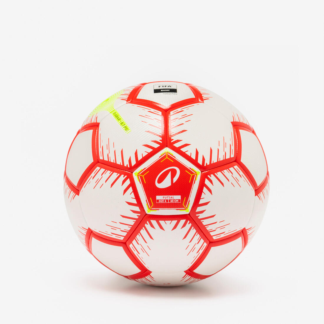Ballon de futsal hybride taille 4, rouge fluo et blanc