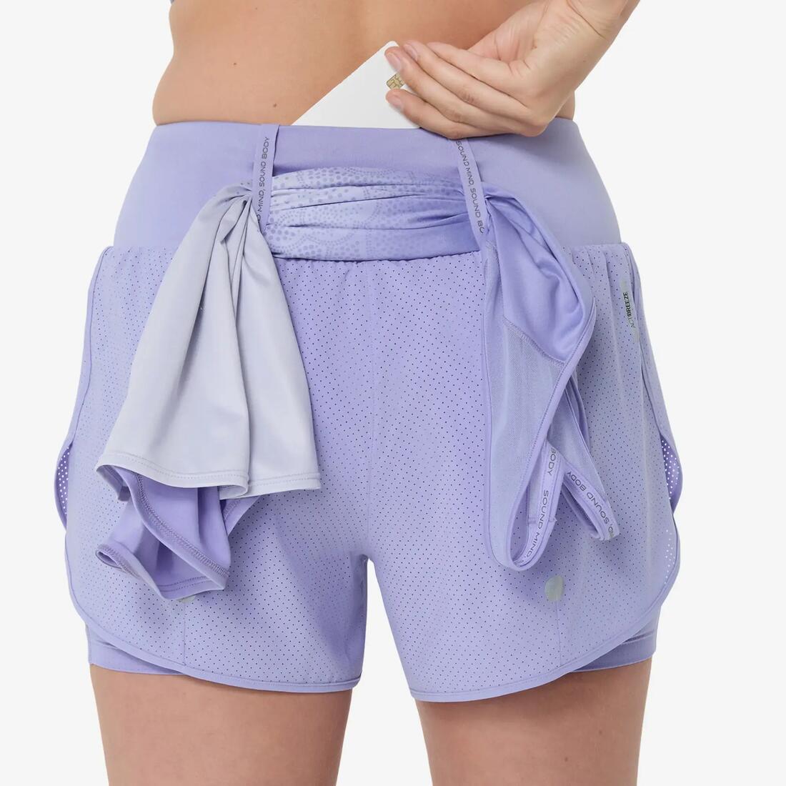 Short de running femme 2 en 1, Asics mauve