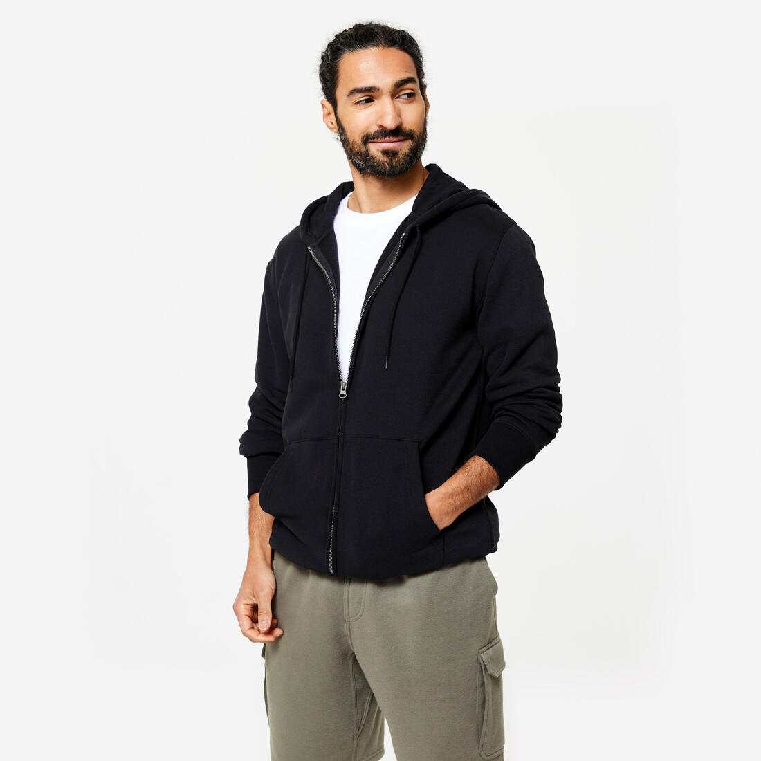 Sweat zippé à capuche de fitness en molleton homme – noir