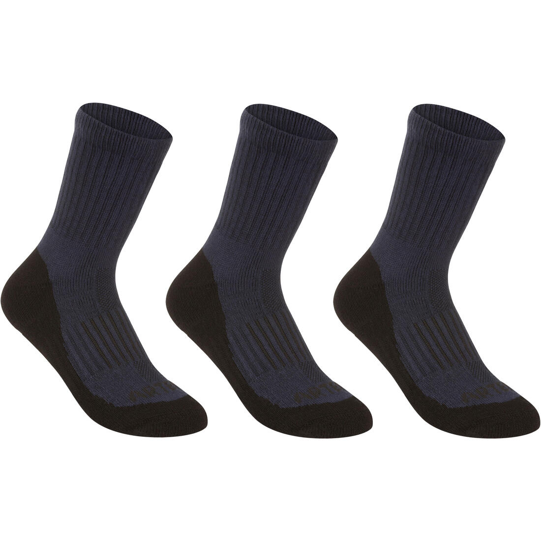 CHAUSSETTES DE SPORT ENFANT HAUTES RS 500 BLANC MARINE LOT DE 3 – bleu noir