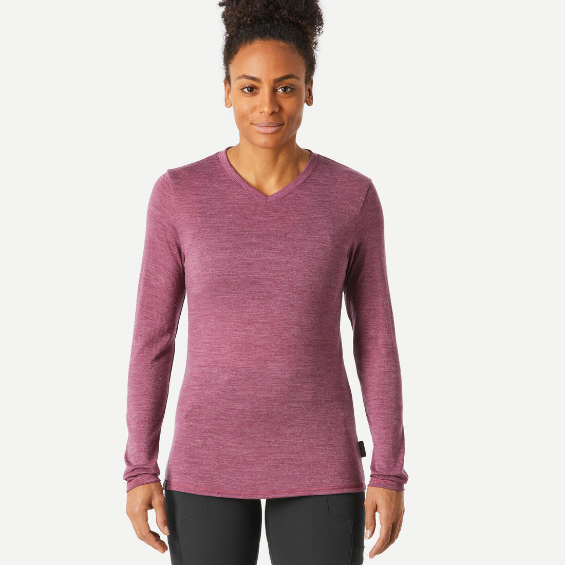 T-shirt laine mérinos de trek & voyage - femme - travel 500 – violet prune