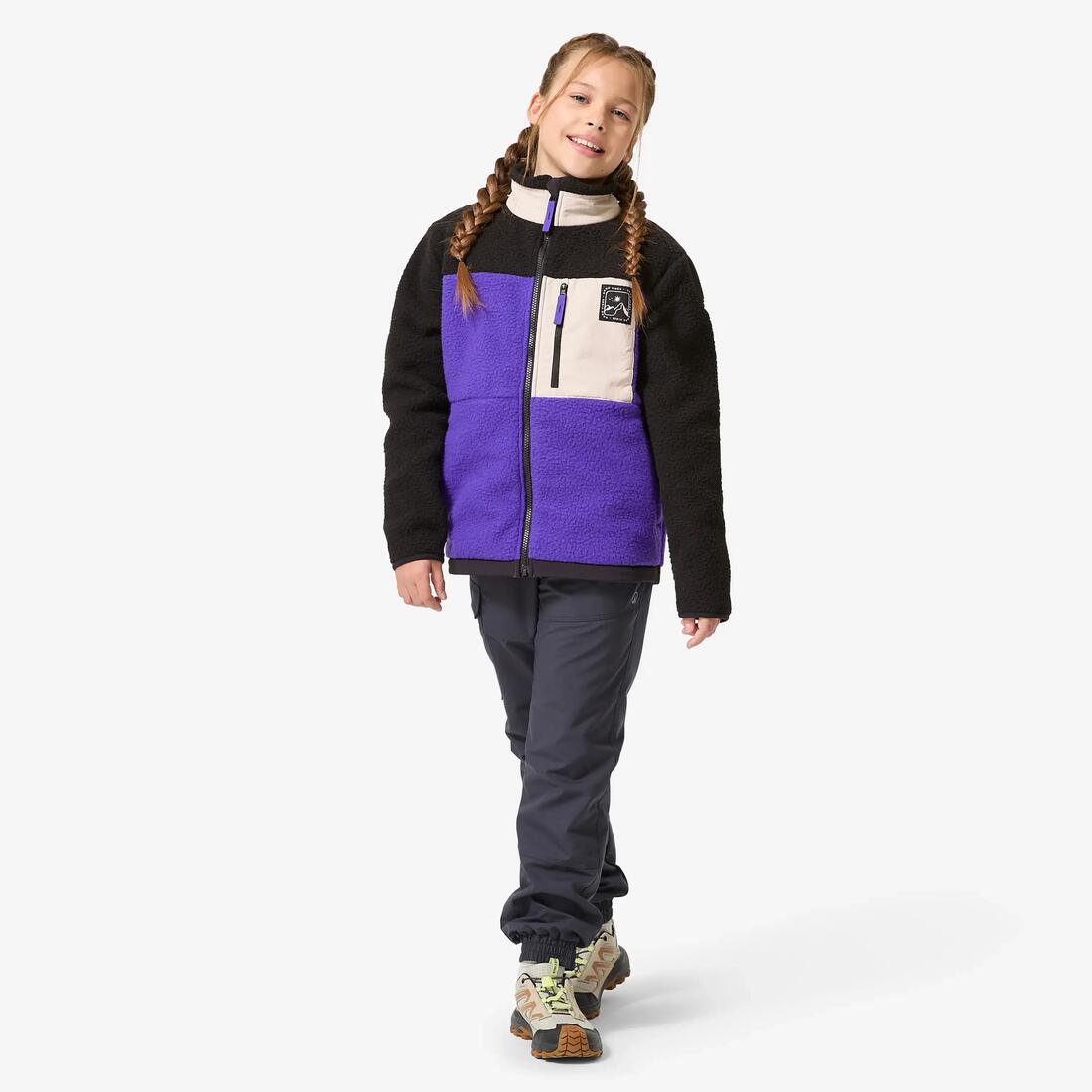 Veste polaire sherpa chaude enfant 7-15 ans, NH 900 beige, noir et