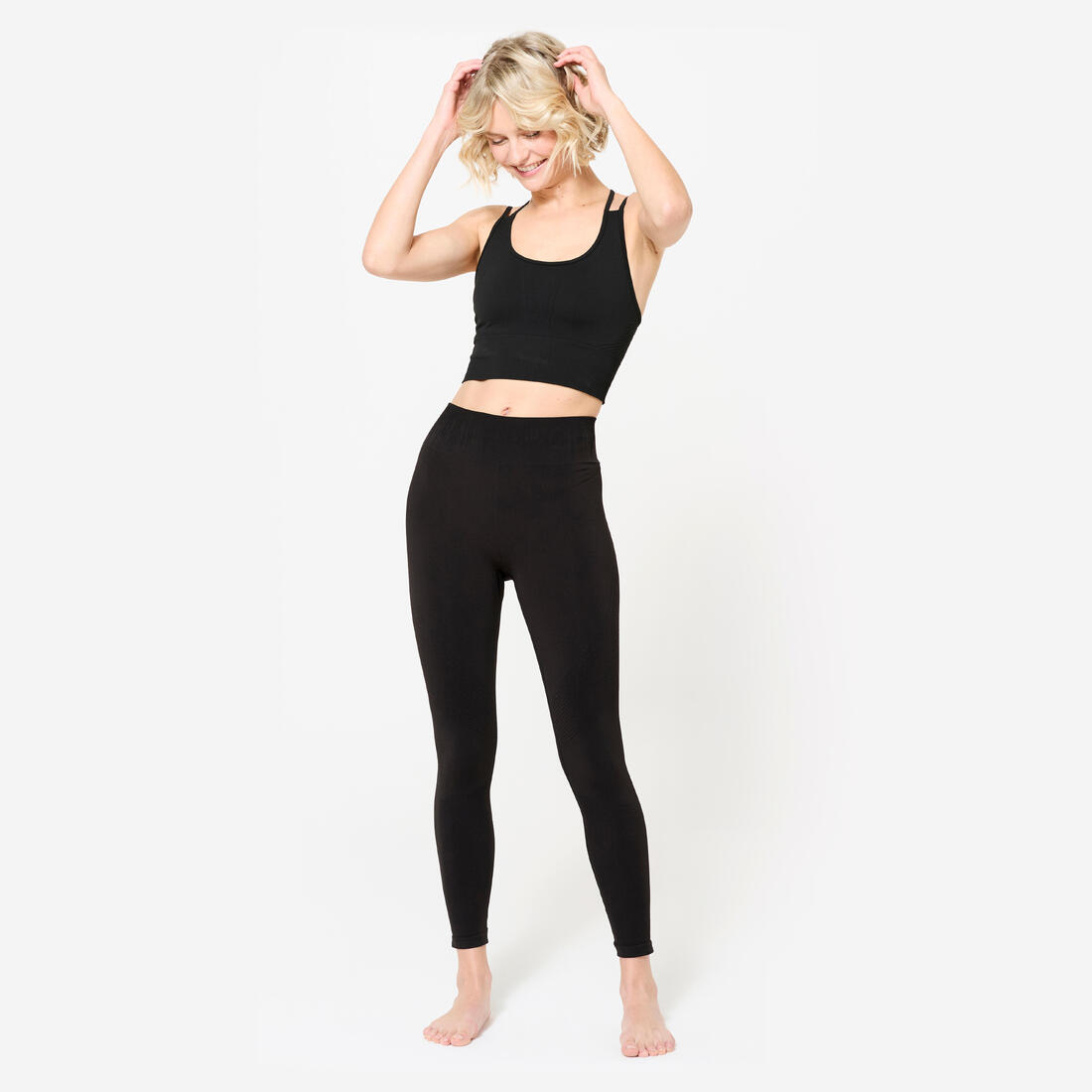 Legging long yoga effet seconde peau taille haute, noir graphite