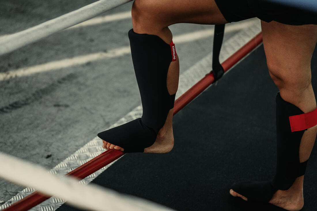 Protège-tibias-pieds de kick-boxing 100 ergo adulte