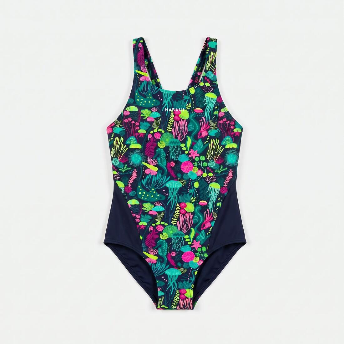 Maillot de bain 1 pièce natation Fille ado - 500 Kamiye algues