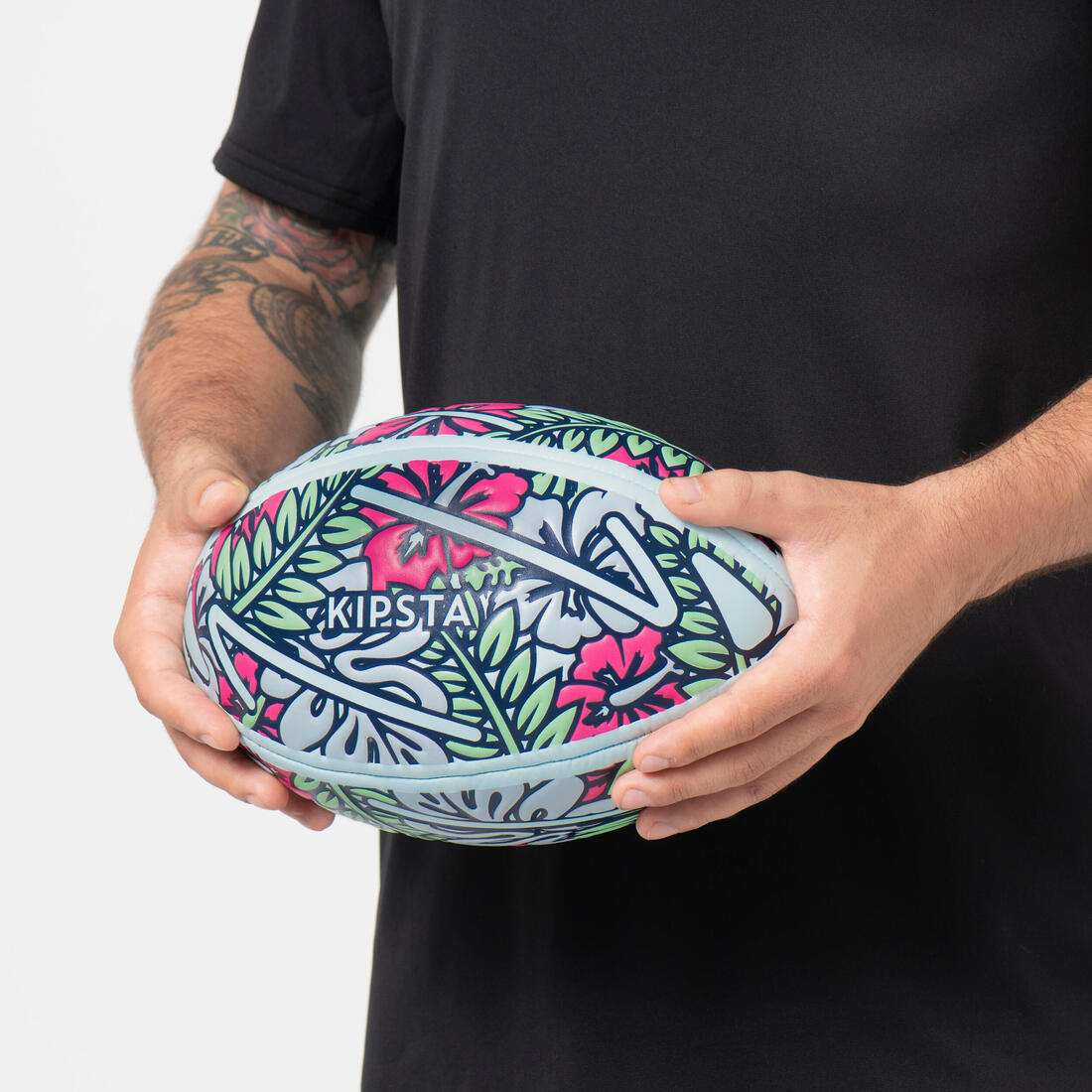 Ballon de rugby plage taille 3, Tiki vert blanc rose