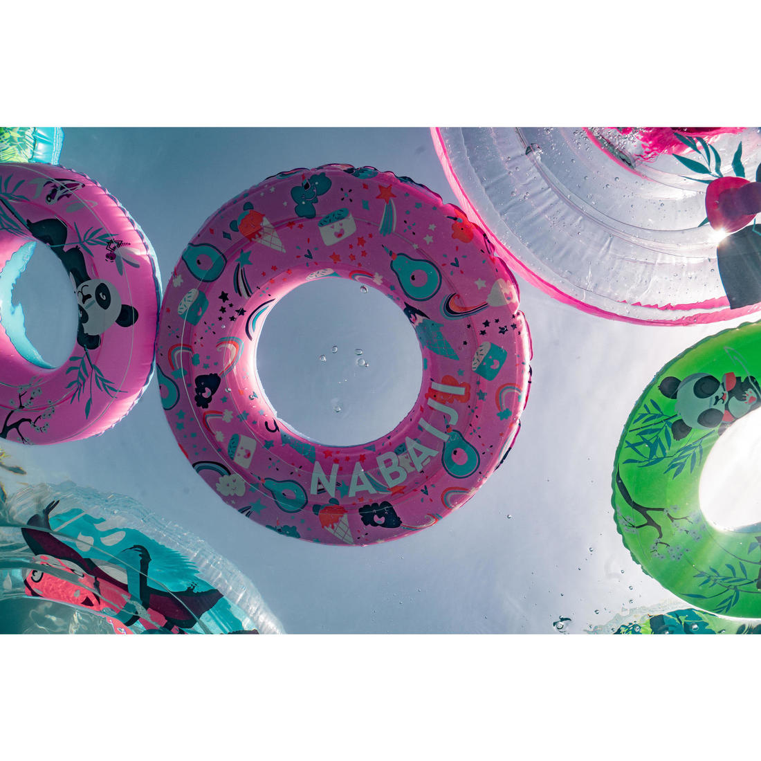Bouée piscine gonflable 51 cm vert imprimé "PANDAS" pour enfant 3-6 ans