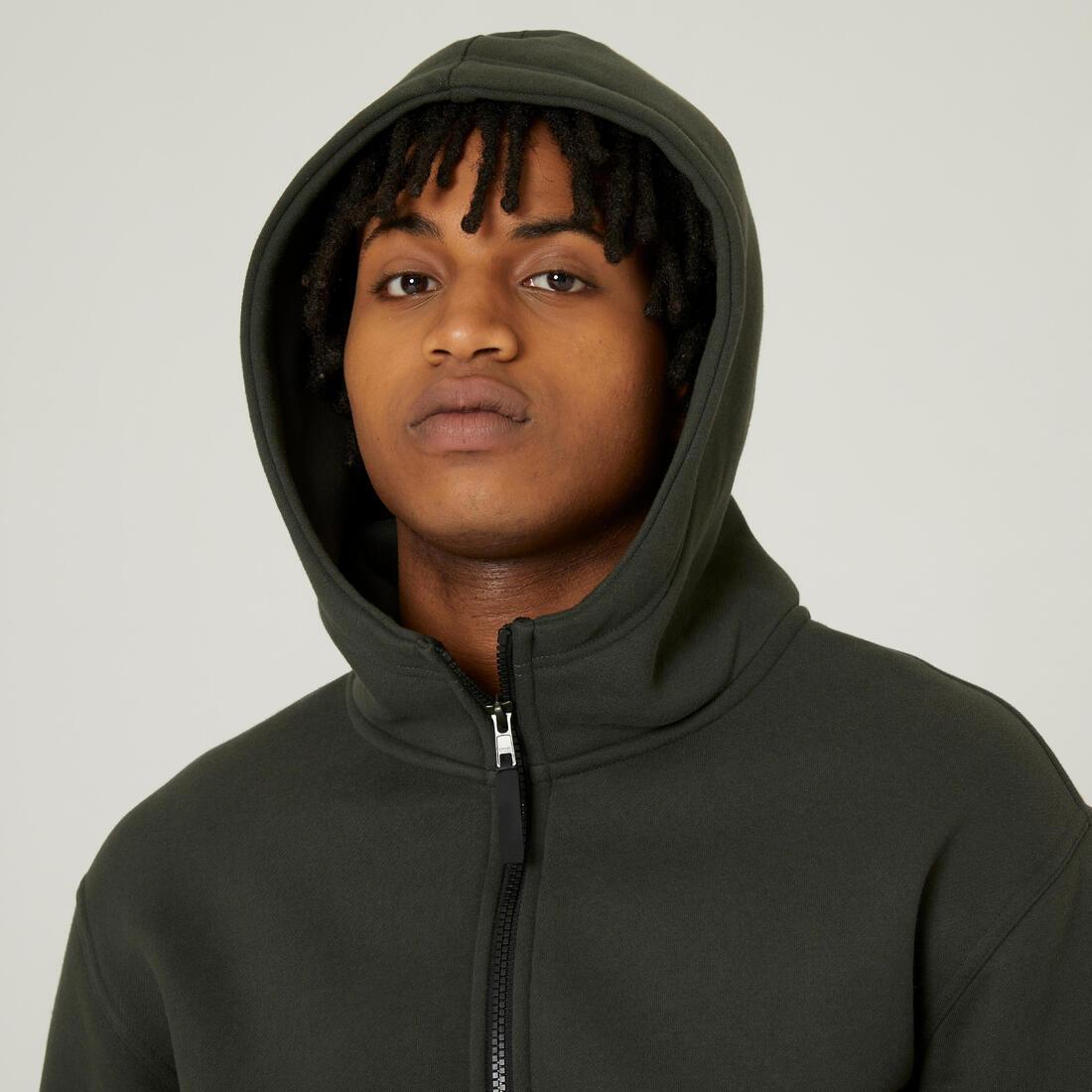 Sweat zippé avec capuche fitness homme,  vert foncé