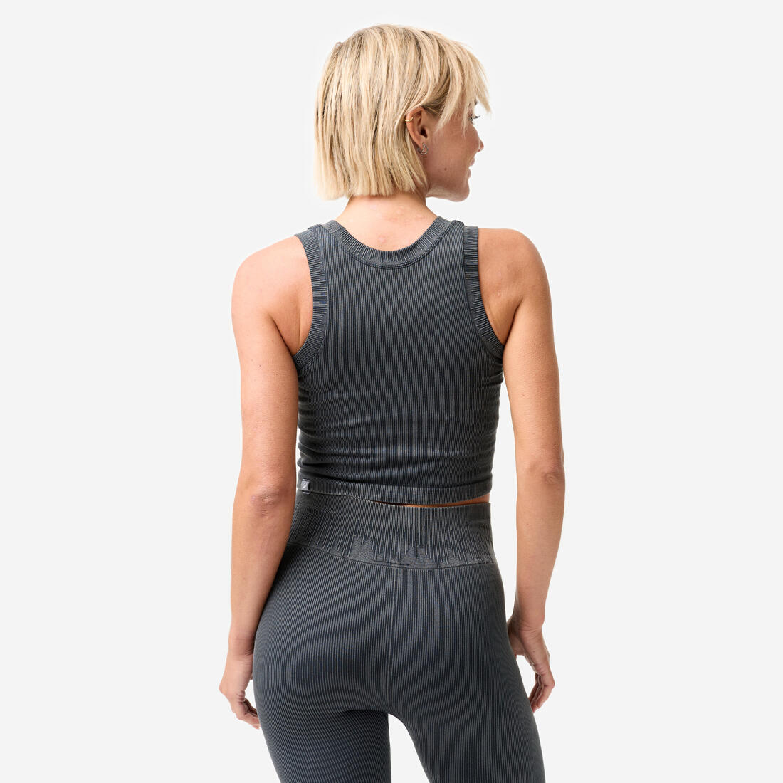 Débardeur court côtelé seamless avec brassière intégrée effet délavé