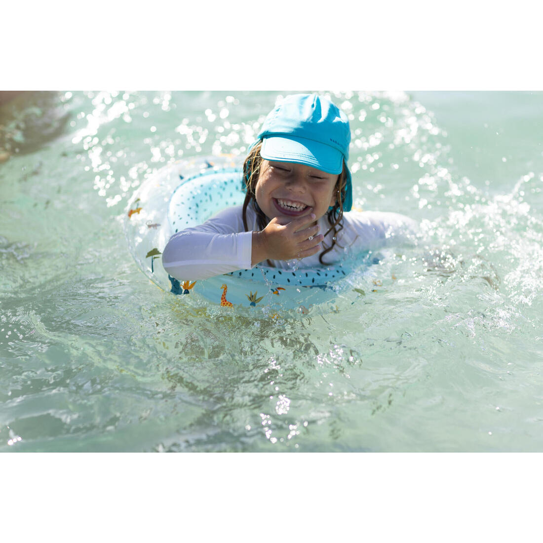 Bouée piscine gonflable 51 cm pour enfants 3-6 ans, transparente imprimé savane