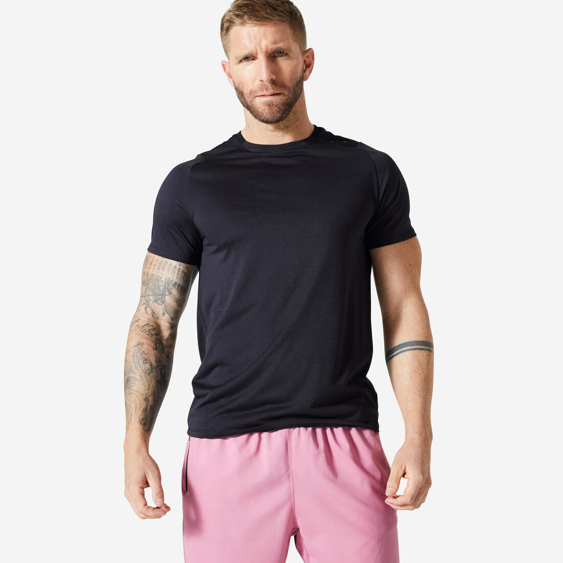 T-shirt de fitness respirant regular col rond homme - mauve – noir