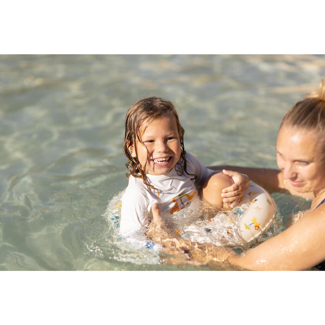 Bouée piscine gonflable 51 cm pour enfants 3-6 ans, transparente imprimé savane