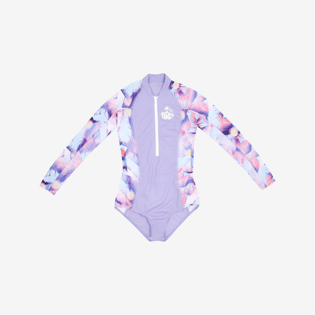 Maillot de bain une pièce surf manches longues zip avant Fille - 500