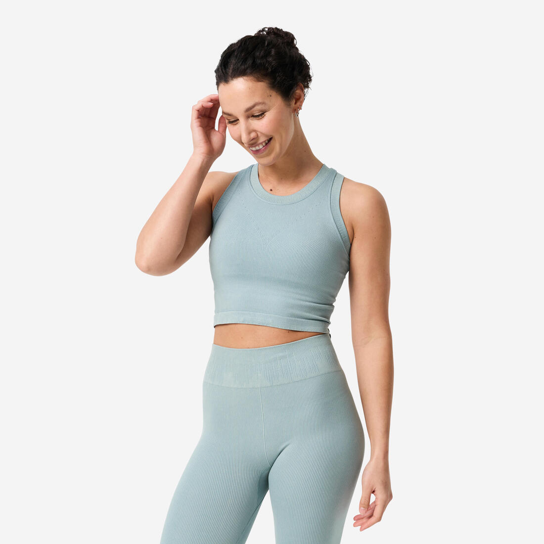Débardeur court côtelé seamless avec brassière intégrée effet délavé