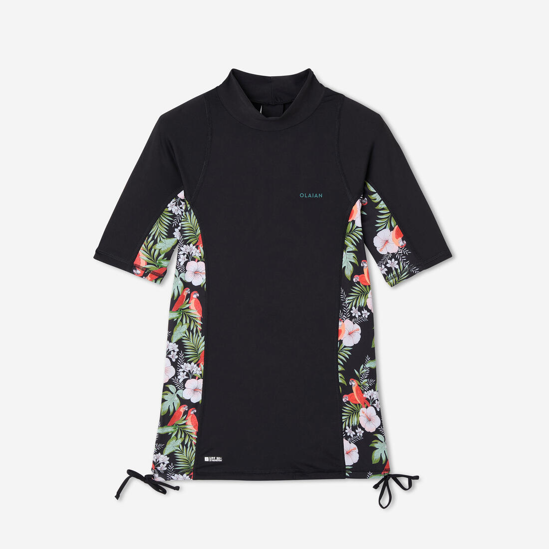 Tee shirt anti uv surf top 500 manches courtes femme marin