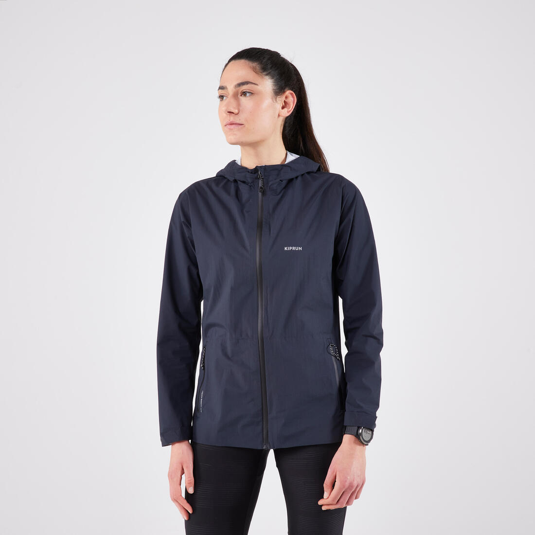Veste running imperméable Femme, Kiprun Run Rain 900 gris foncé