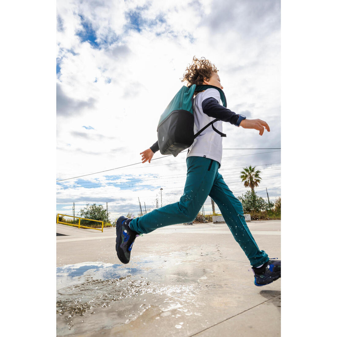 Chaussures de sport zippées imperméables enfant, Playful vert gris bleu et noir