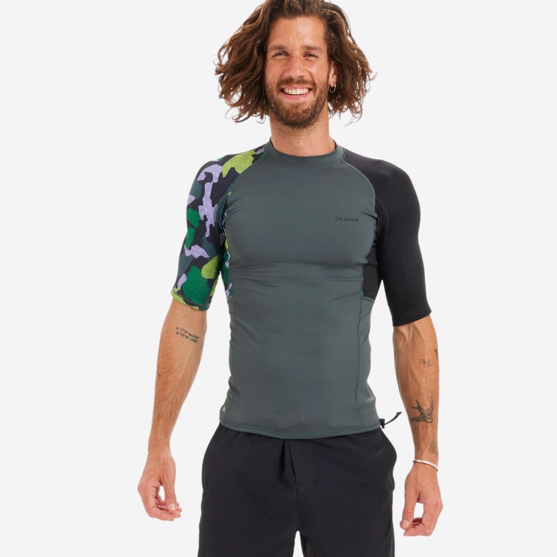 Tee shirt anti uv manches courtes homme - 500 bleu palmeraie – vert fumé