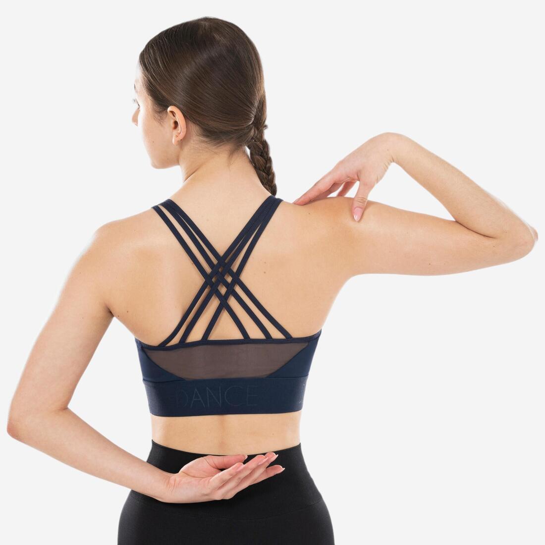 Brassière danse moderne, fines bretelles pad amovibles Femme - bleu