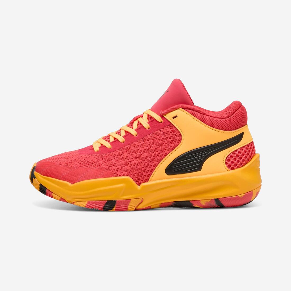 Chaussure de basketball Junior - PUMA Court Pro rouge et jaune