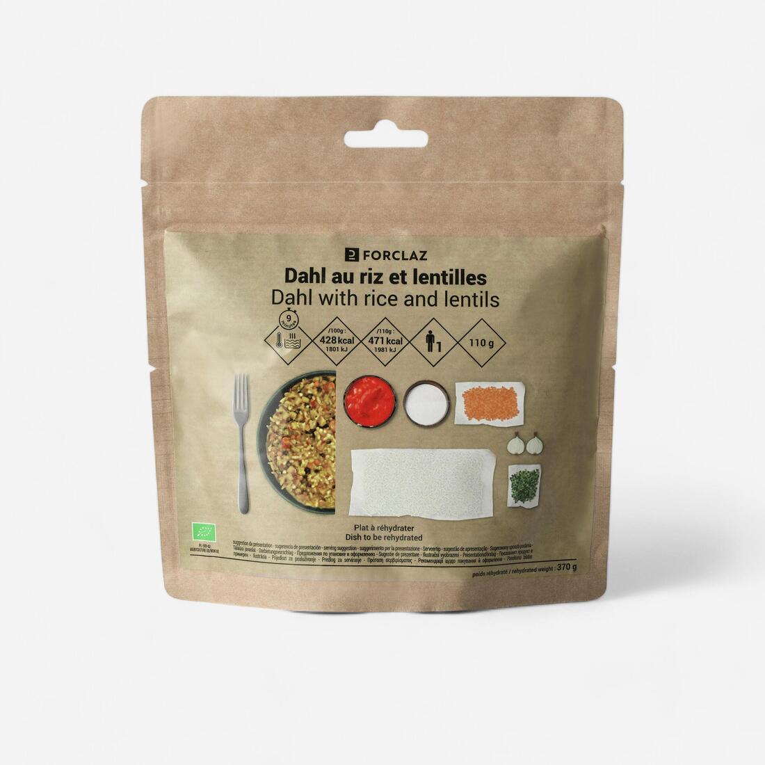 Repas lyophilisé végétarien et bio - Dahl au riz et lentilles - 110 g