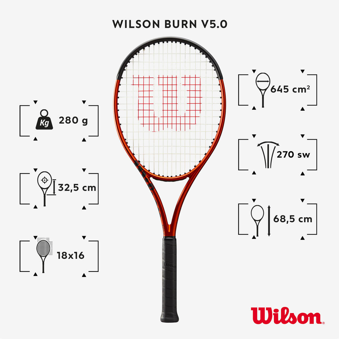Raquette de tennis adulte - Wilson burn 100LS V5.0 orange 280G
