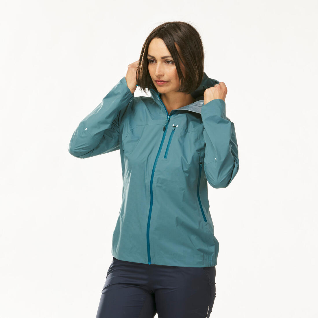 Veste imperméable ultra légère de randonnée rapide - FH500 rain - Femme Bleu
