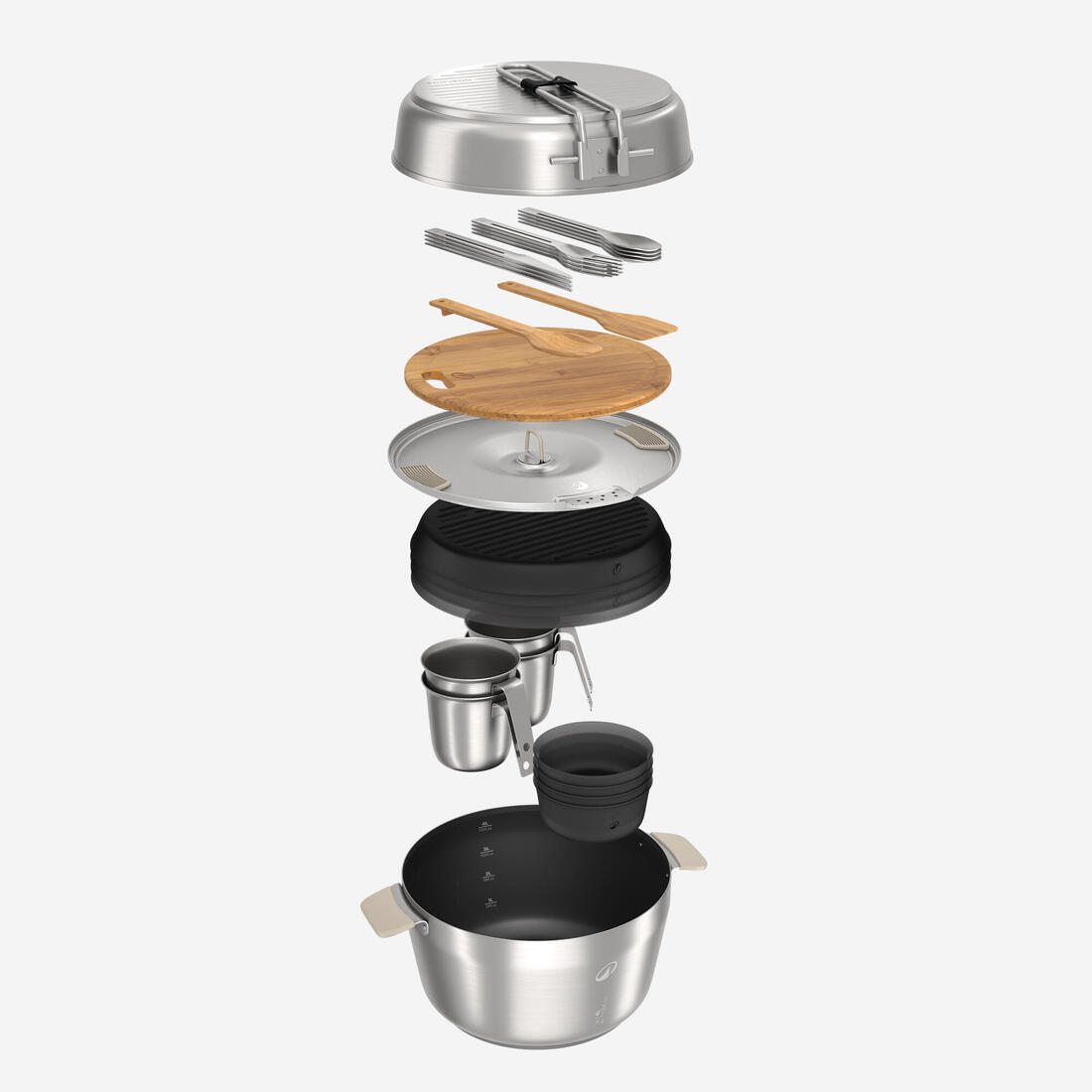 Popote 900 de camping XL en inox + anti-adhésif - 4 personnes - 33 éléments