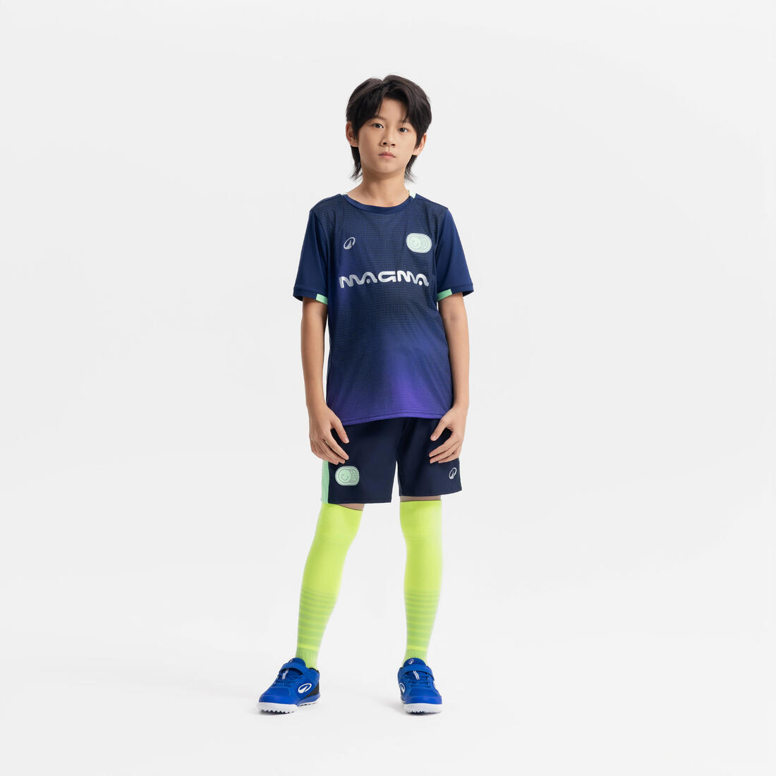 Chaussures de football sans lacet enfant, Eskudo Club Turf Easy bleu et