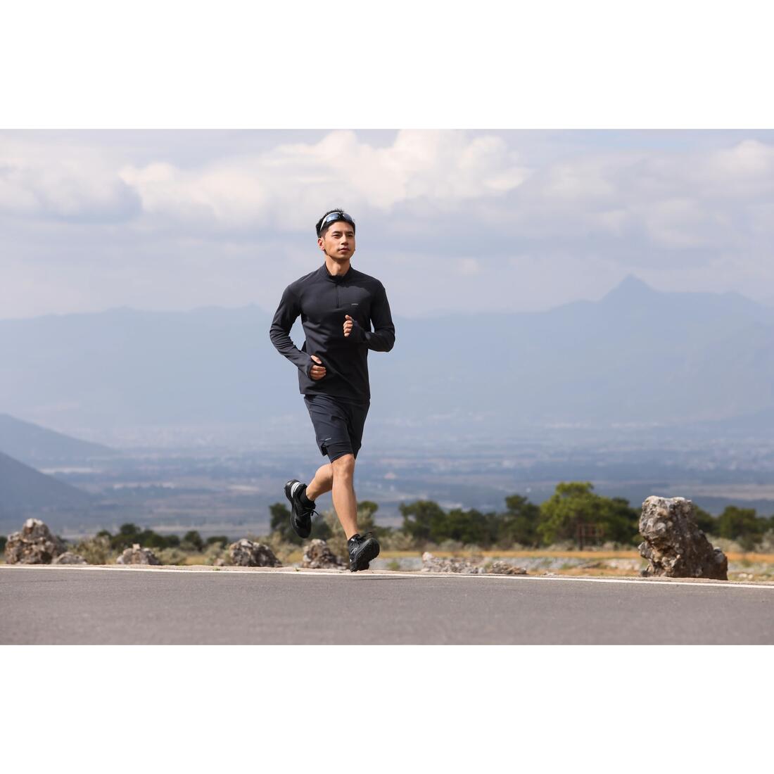 T-shirt manches longues demi zip chaud et respirant Homme, Kiprun Run 100