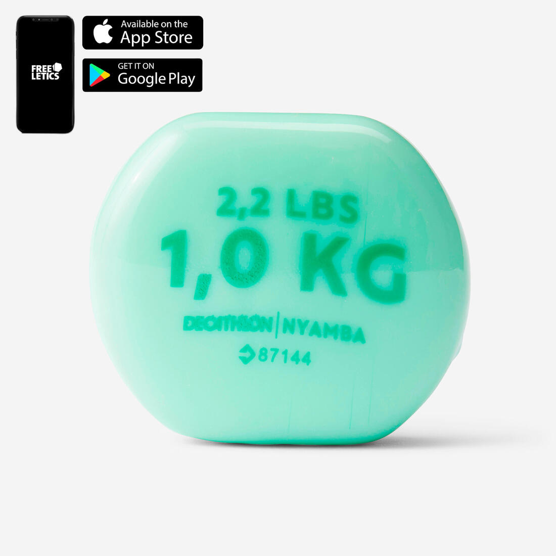 Paire d'haltères fitness 2*1 kg, fonte à 80% recyclée, vert clair