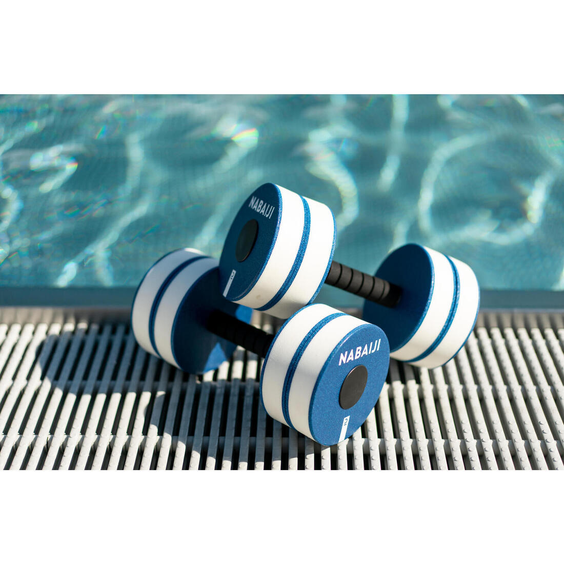 Paire d'haltères aquatiques mousse aquagym bleu blanc