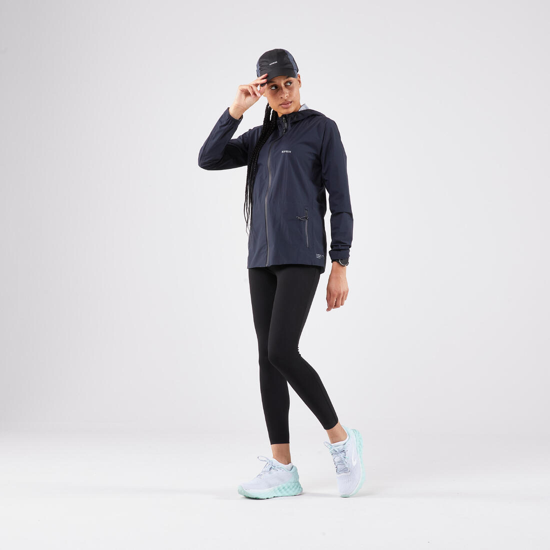 Veste running imperméable Femme, Kiprun Run Rain 900 gris foncé