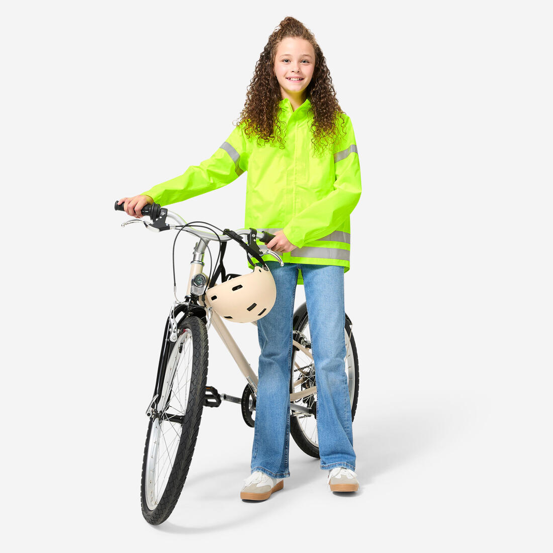VESTE VÉLO 500 ENFANT PLUIE JAUNE HAUTE VISIBILITÉ