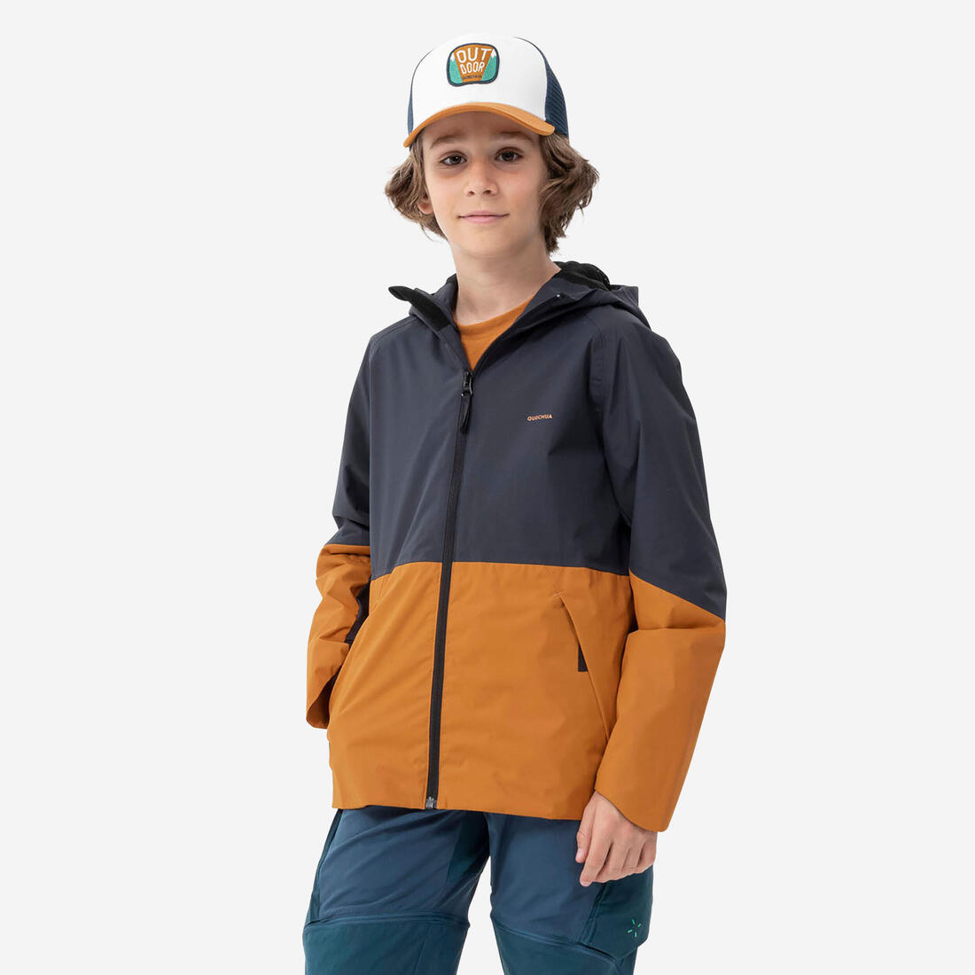 Veste imperméable de randonnée enfant 7-15 ans, MH500 girs – gris carbone
