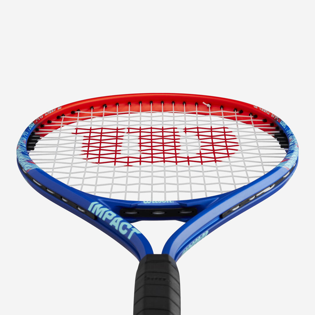 Raquette de tennis adulte débutant, aluminium, Wilson Impact bleu rouge.