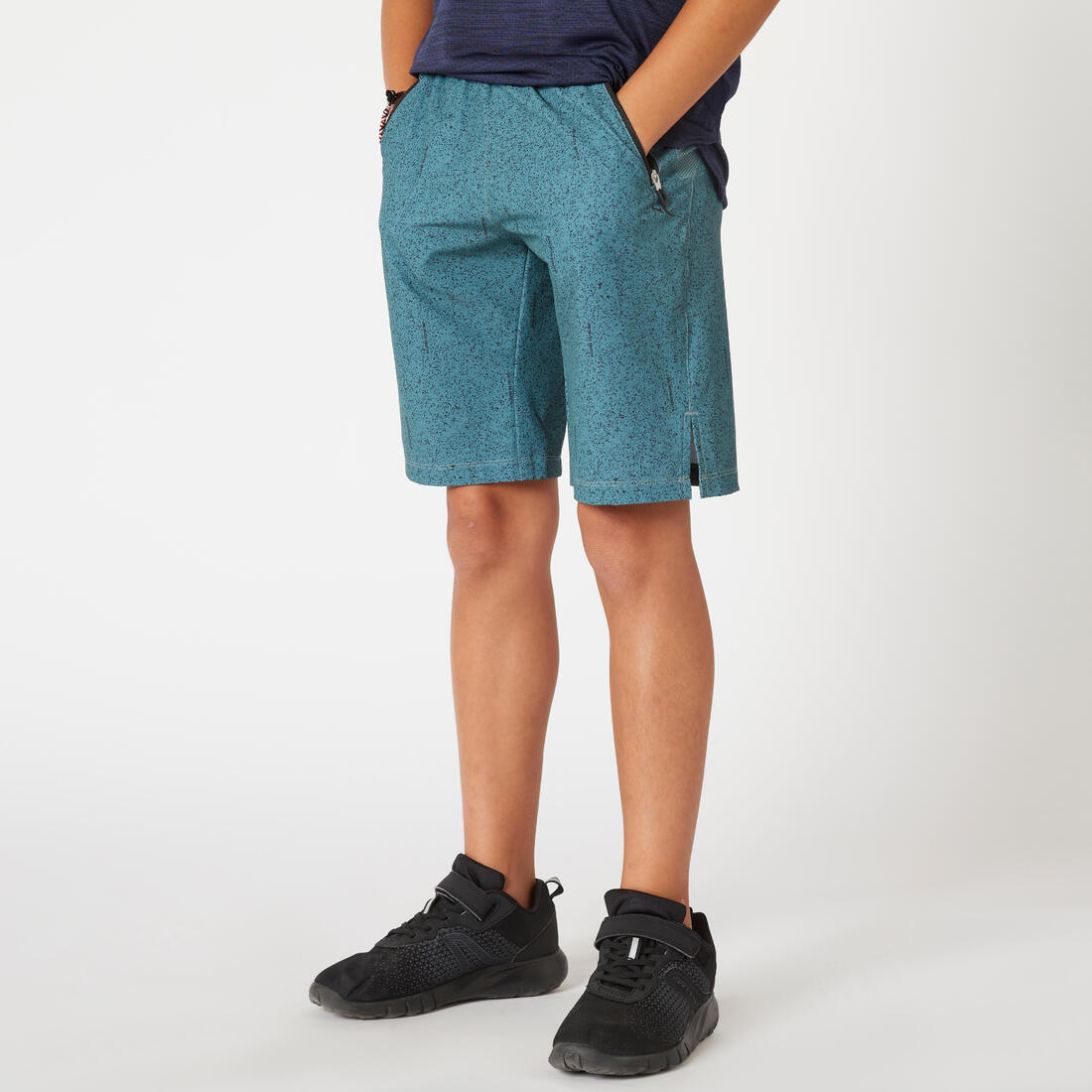 Short garçon synthétique respirant - W500 kaki avec imprimé