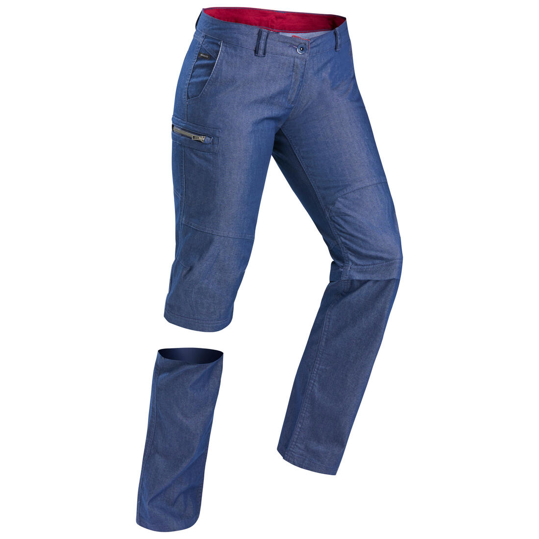 Pantalon de randonnée modulable femme, TRAVEL 100 Jeans Modul bleu