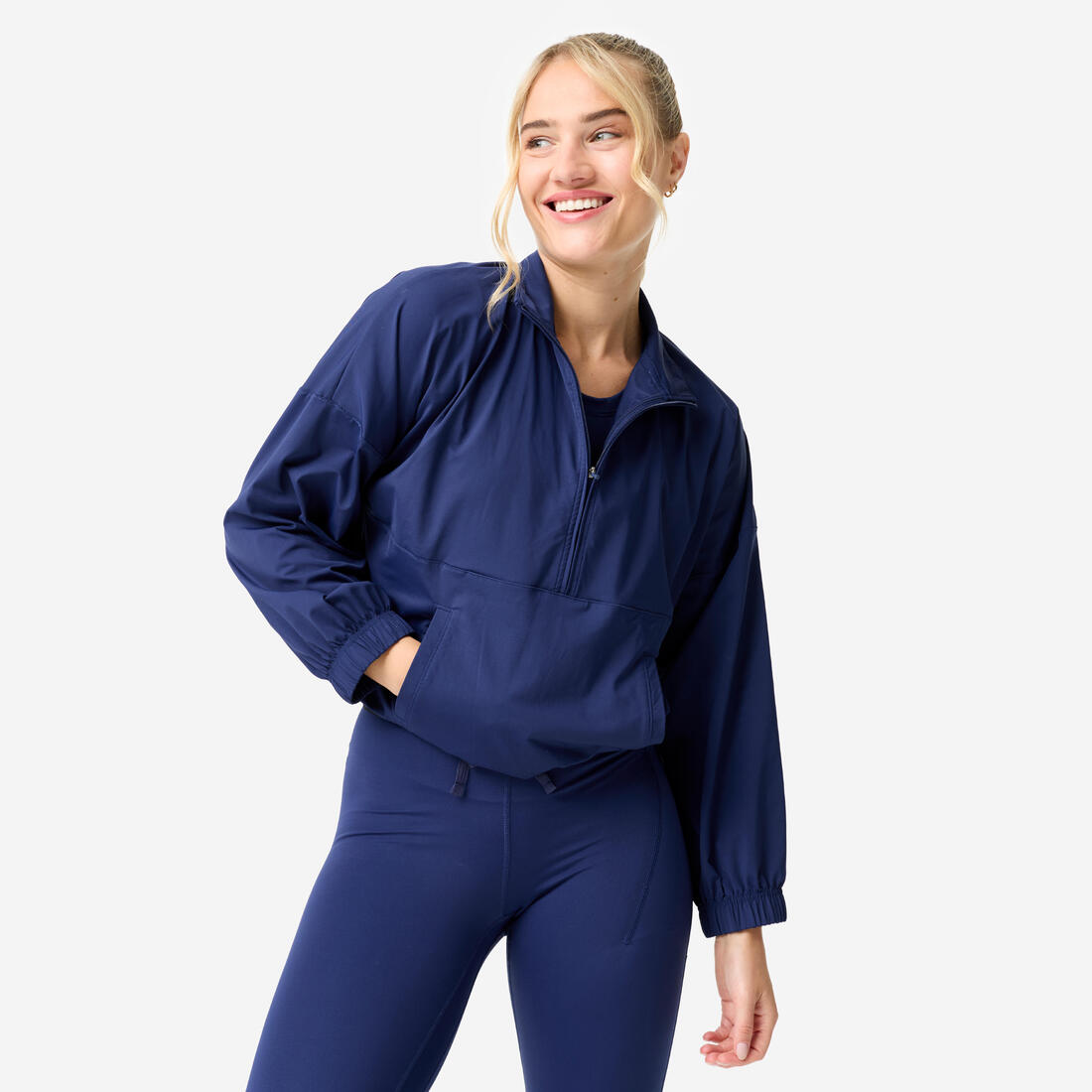 Sweat-shirt de sport léger sans capuche femme, bleu marine
