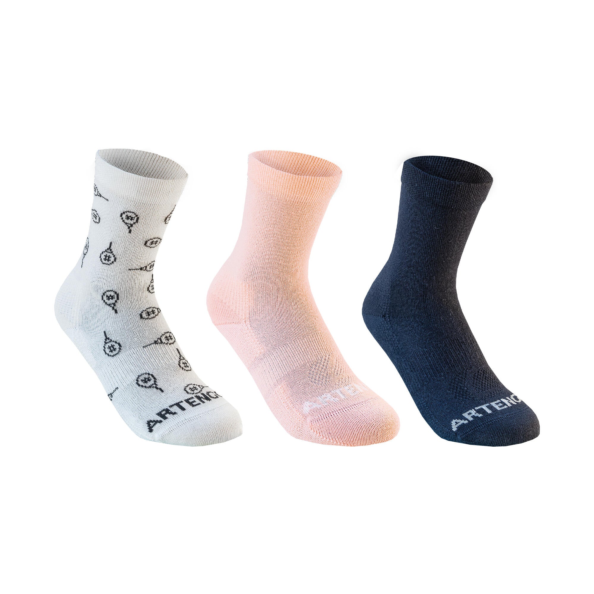 CHAUSSETTES DE SPORT ENFANT HAUTES ARTENGO RS 160 BLANC MARINE BLANC LOT DE 3