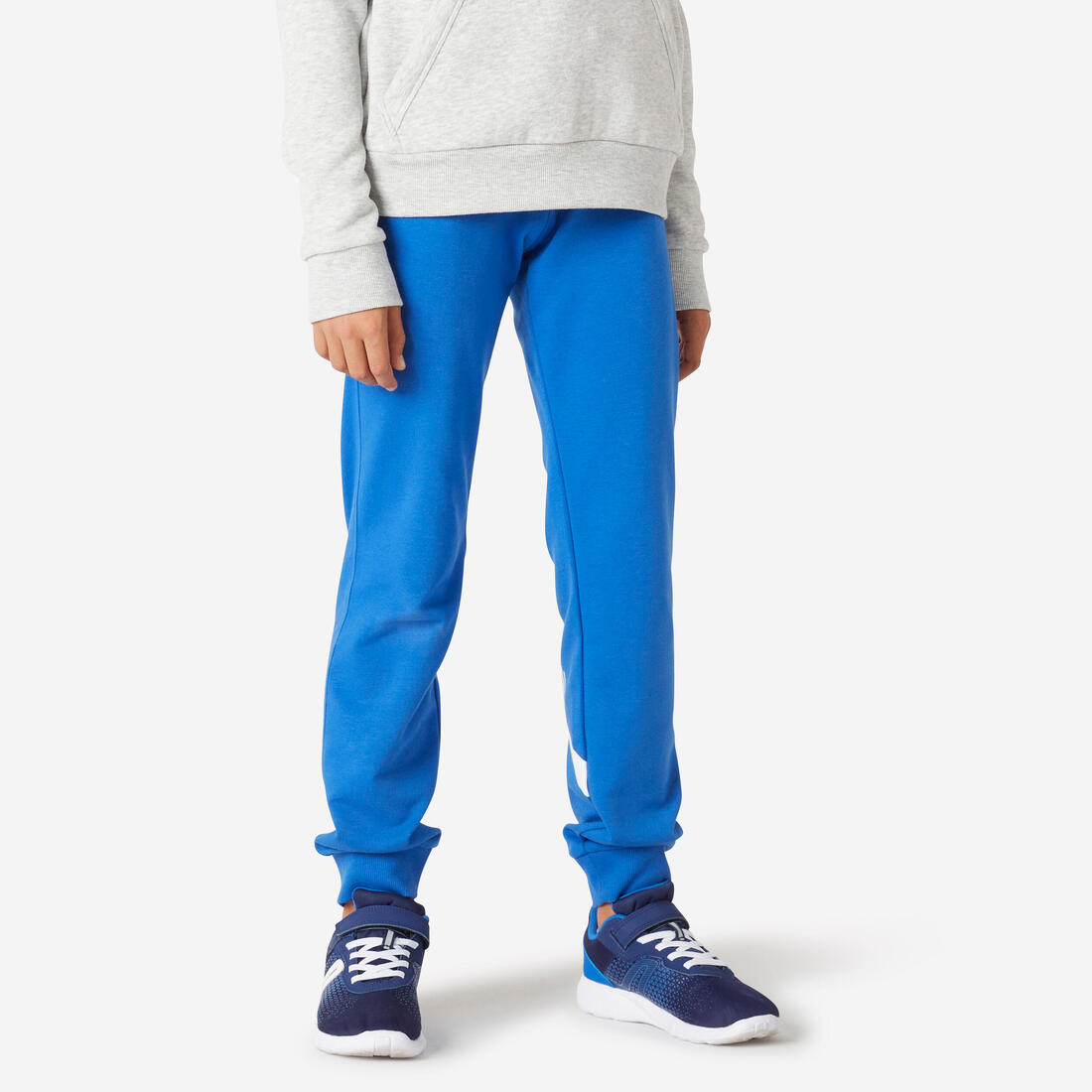 Pantalon de jogging mixte french terry droit coton enfant - 100 gris chiné foncé – bleu royal