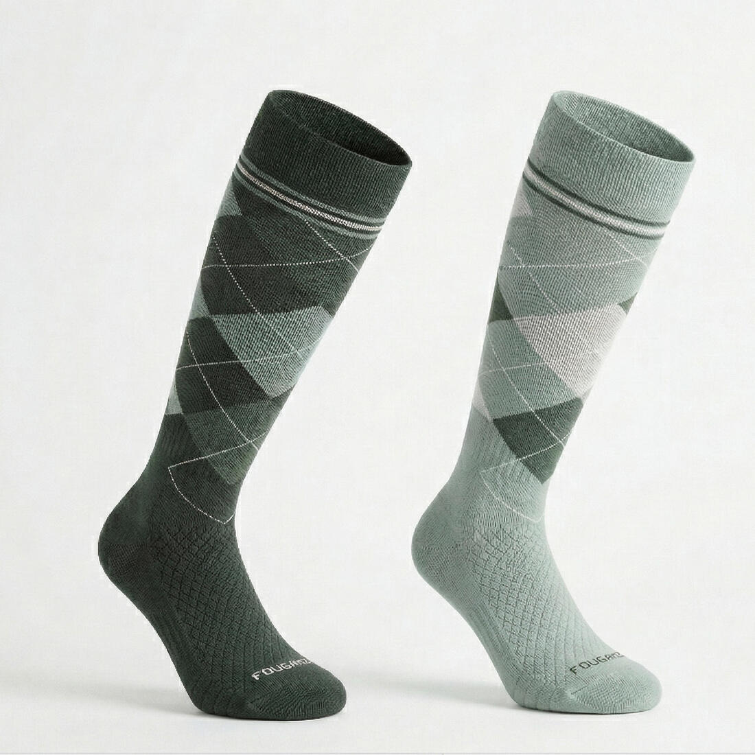 Chaussettes d'équitation 500 adulte losanges noir, gris et rose. lot de 2