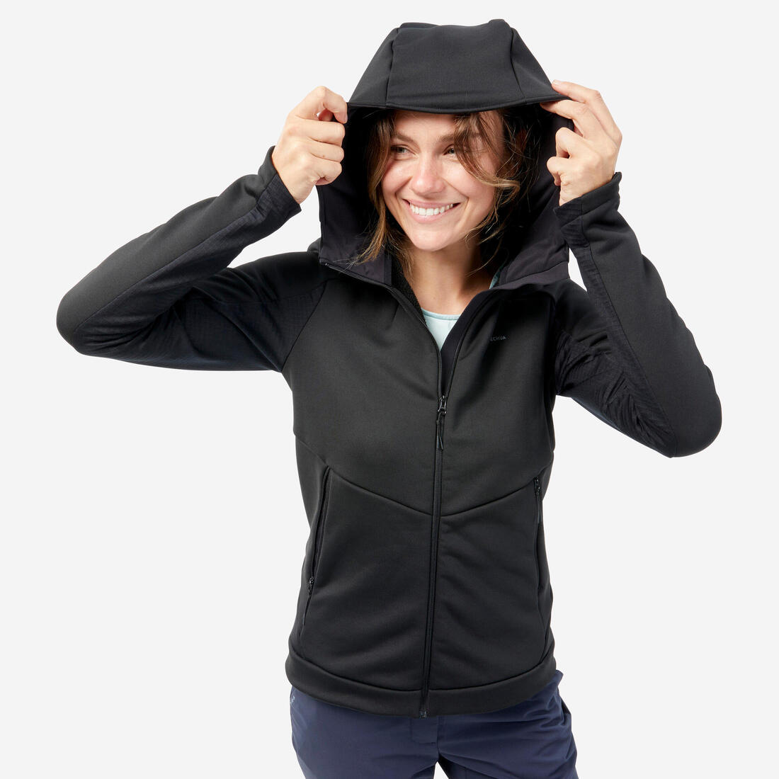 Veste polaire de randonnée - mh500 hood - femme – noir