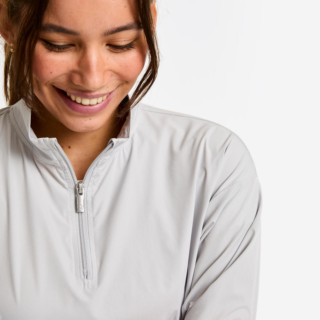 Sweat-shirt demi-zip en toile femme, gris